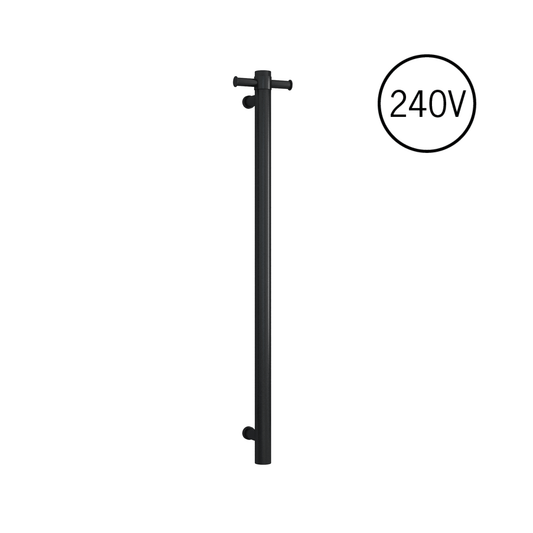 THERMORAIL - VSH900HB Matt Black Round 240Volt Vertical Single Heated Rail - Heated Towel Rails - from our - THERMORAIL - supplier–available at Bathroom City Perth