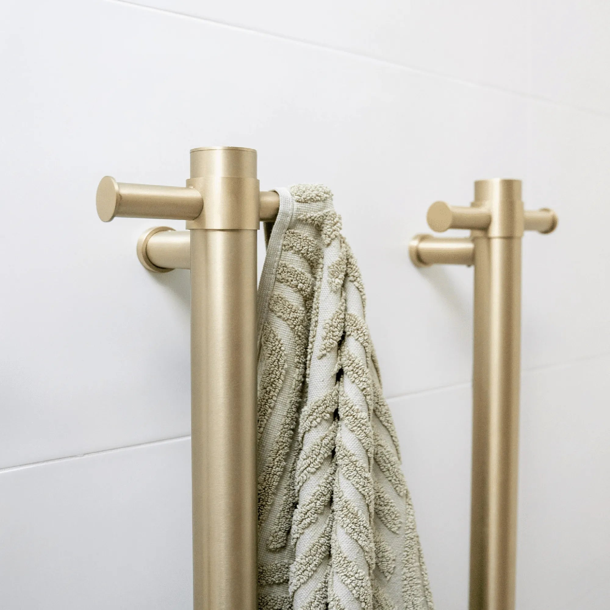 THERMORAIL - VSH900HBB Brushed Brass 240Volt Vertical Single Heated Rail-Heated Towel Rails-from our-THERMORAIL-supplier–available at Bathroom City Perth