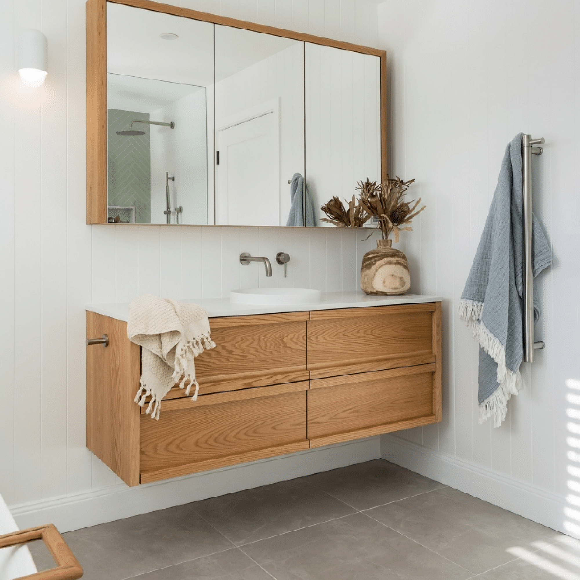 THERMORAIL - VSH900HBR Brushed Round 240Volt Vertical Single Heated Rail - Heated Towel Rails - from our - THERMORAIL - supplier–available at Bathroom City Perth