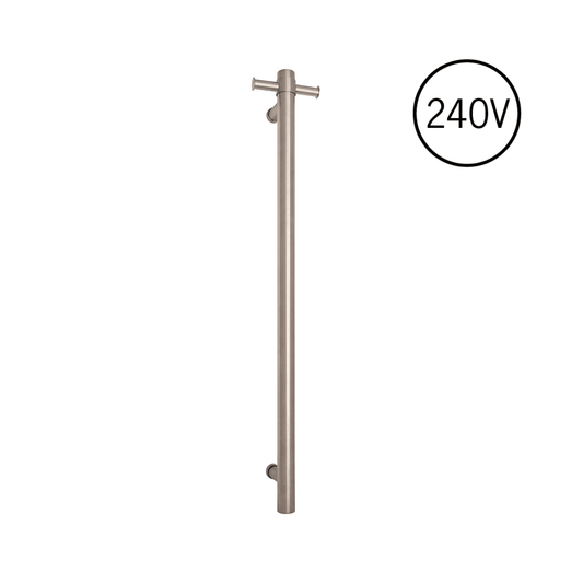 THERMORAIL - VSH900HBR Brushed Round 240Volt Vertical Single Heated Rail - Heated Towel Rails - from our - THERMORAIL - supplier–available at Bathroom City Perth
