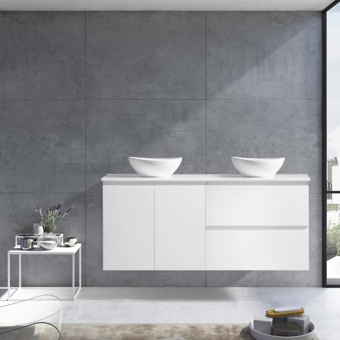 MELA - CLARK 1500 Gloss White Wall Hung Vanity with Doors & Drawers