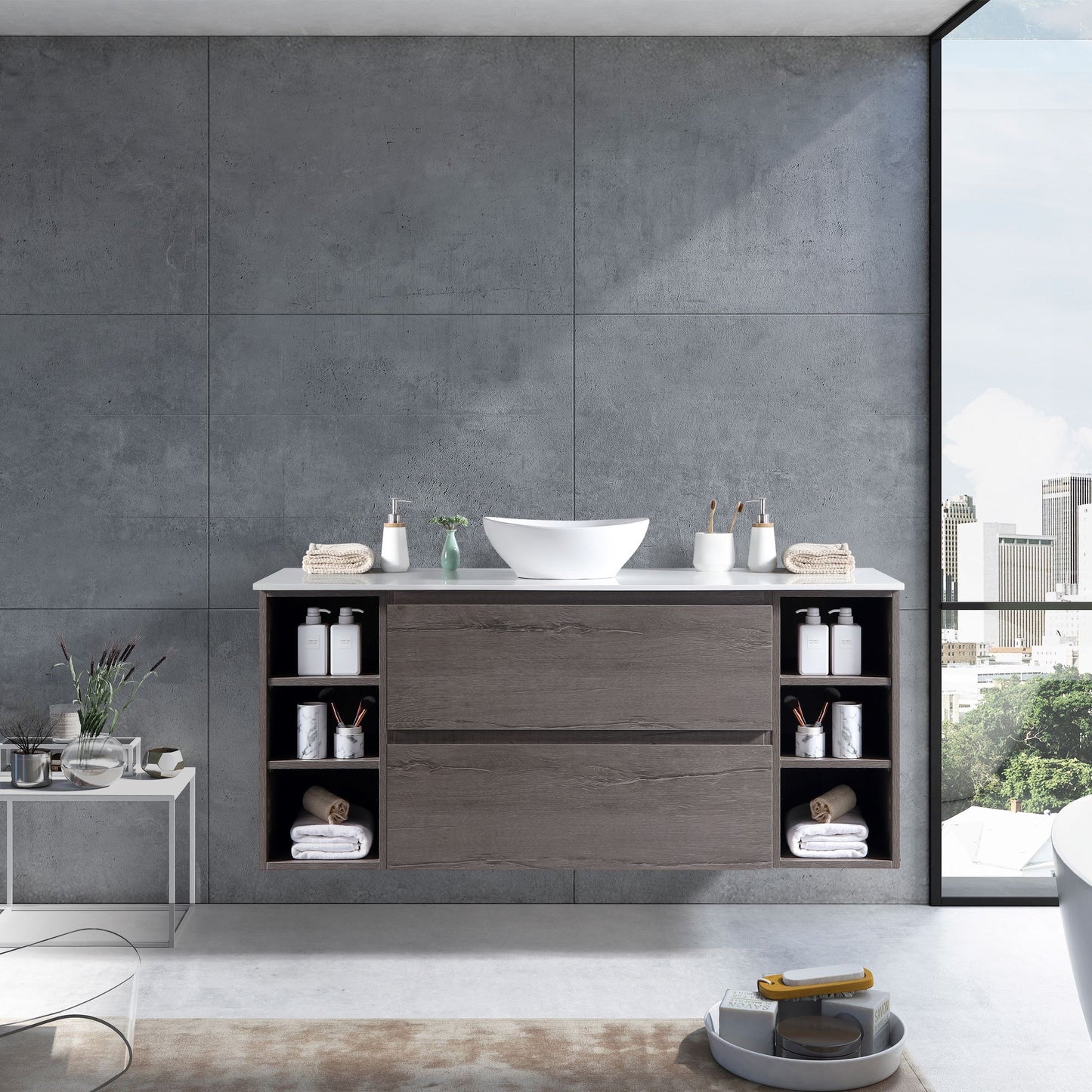 MELA - CLARK 1500 Dracula Oak Wall Hung Vanity with 2 Drawers and Shelves