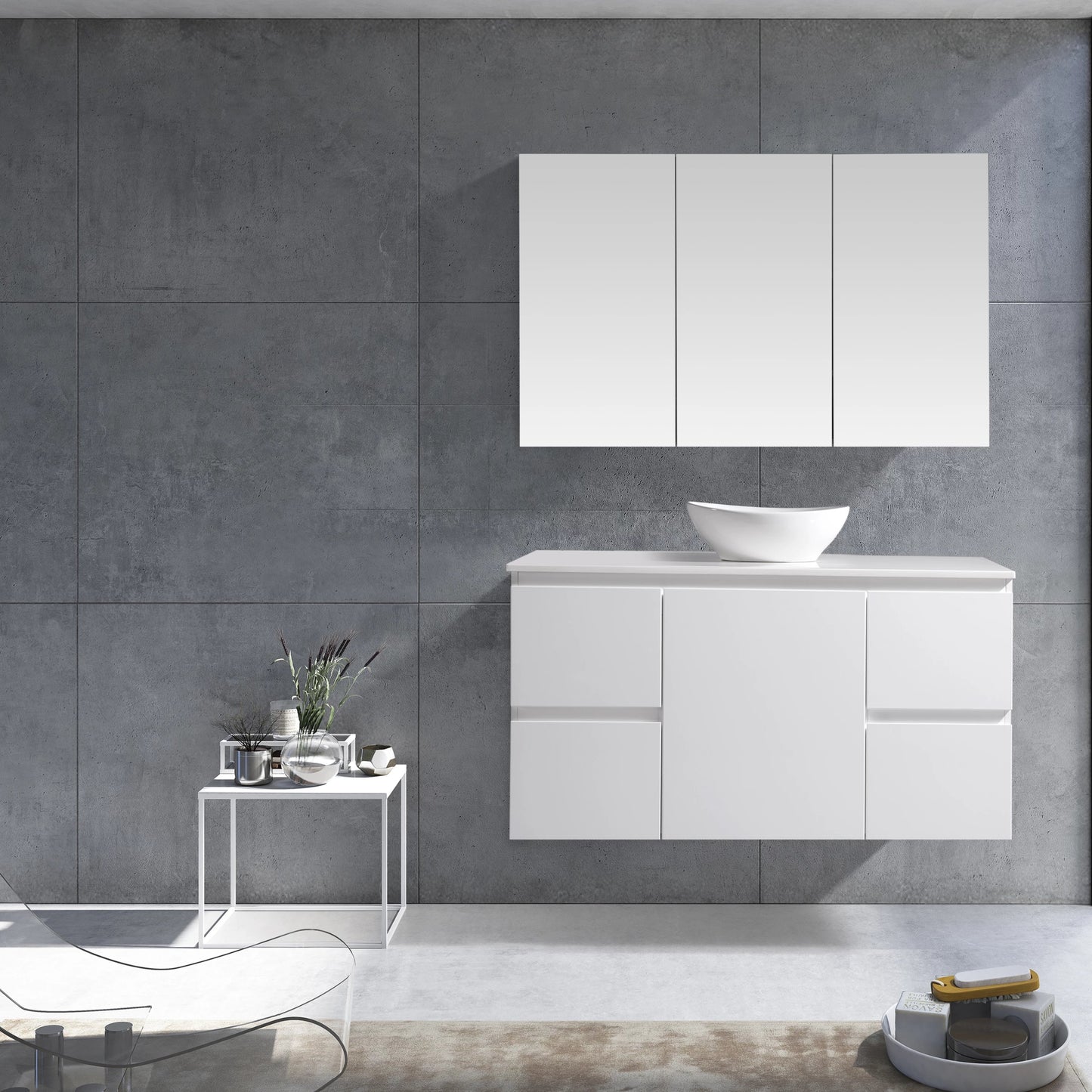 MELA - PADDY 1200 Gloss White Wall Hung Vanity with Door & Drawers