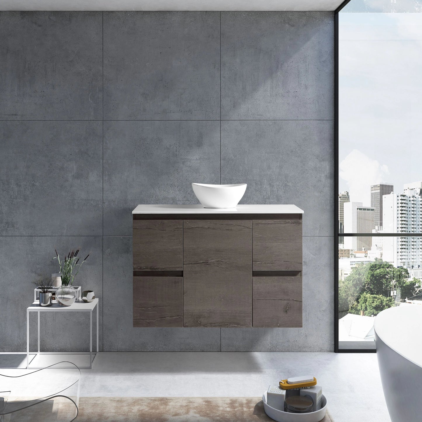MELA - PADDY 1200 Dracula Oak Wall Hung Vanity with Door & Drawers