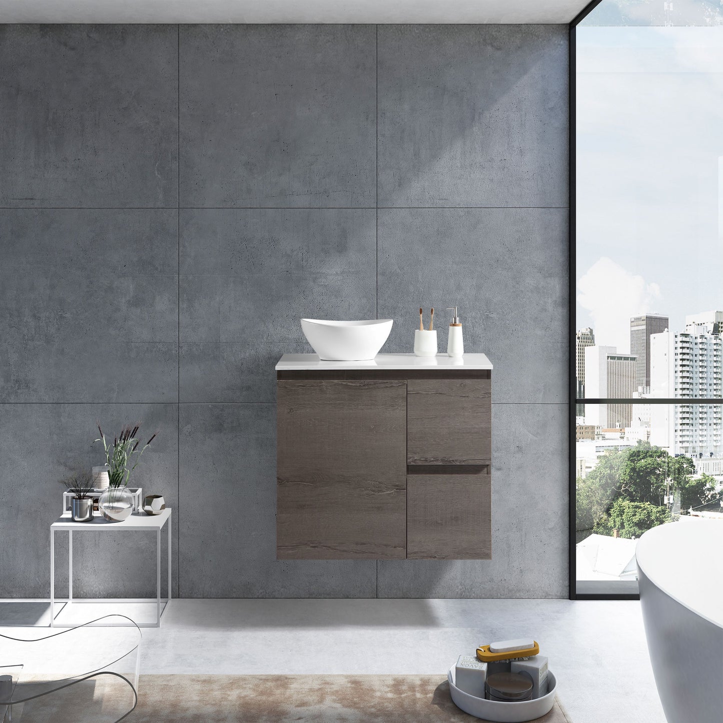 MELA - PADDY 900 Dracula Oak Wall Hung Vanity with Door & Drawers