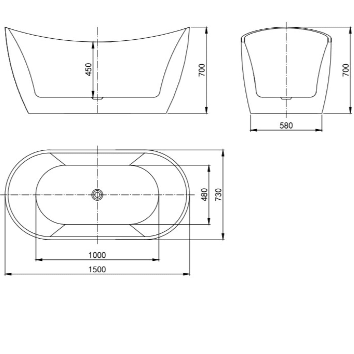 MELA - TAYLOR High Back Free Standing Bath 1500mm
