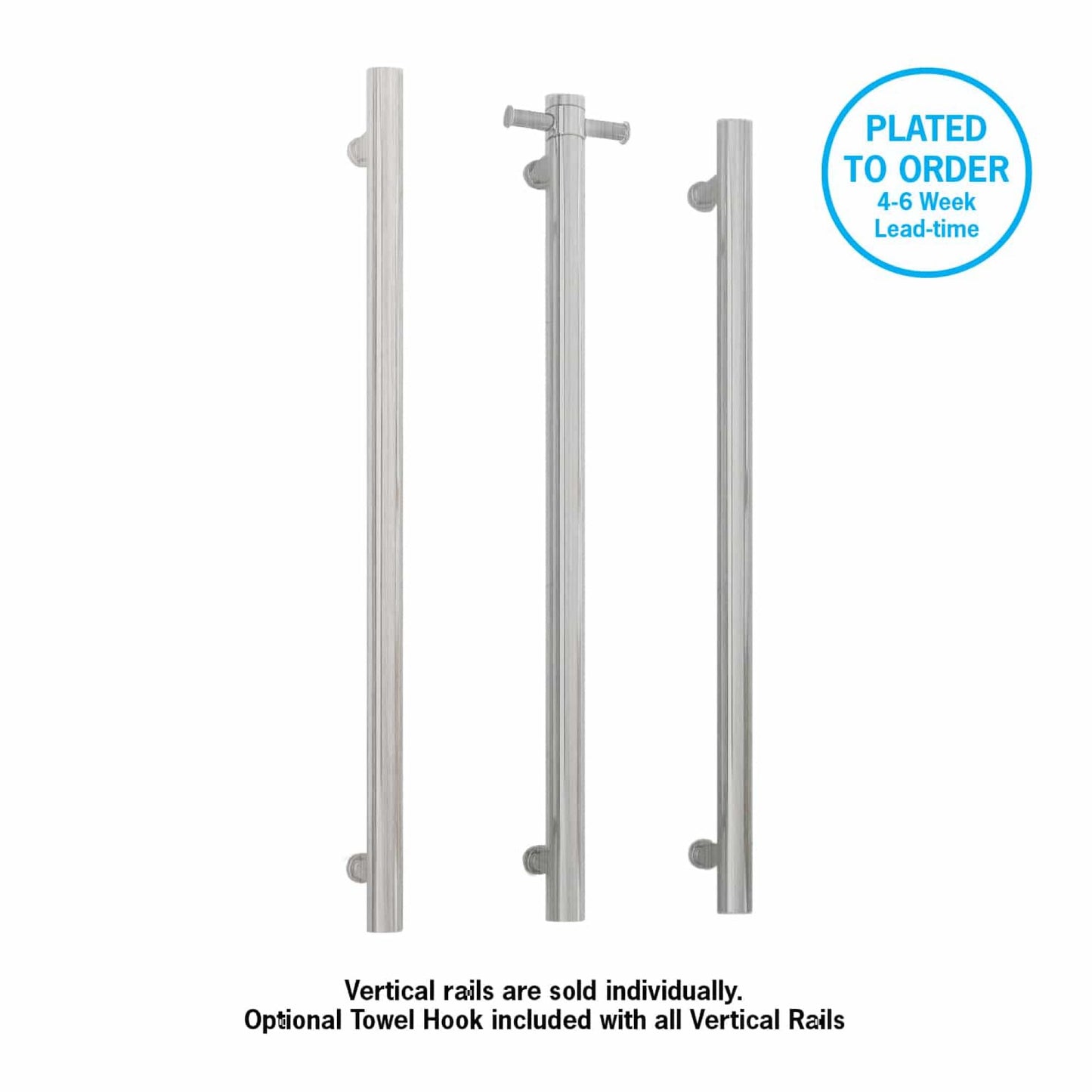 THERMORAIL - VS900HBN Brushed Nickel Straight Round Vertical Single Heated Towel Rail
