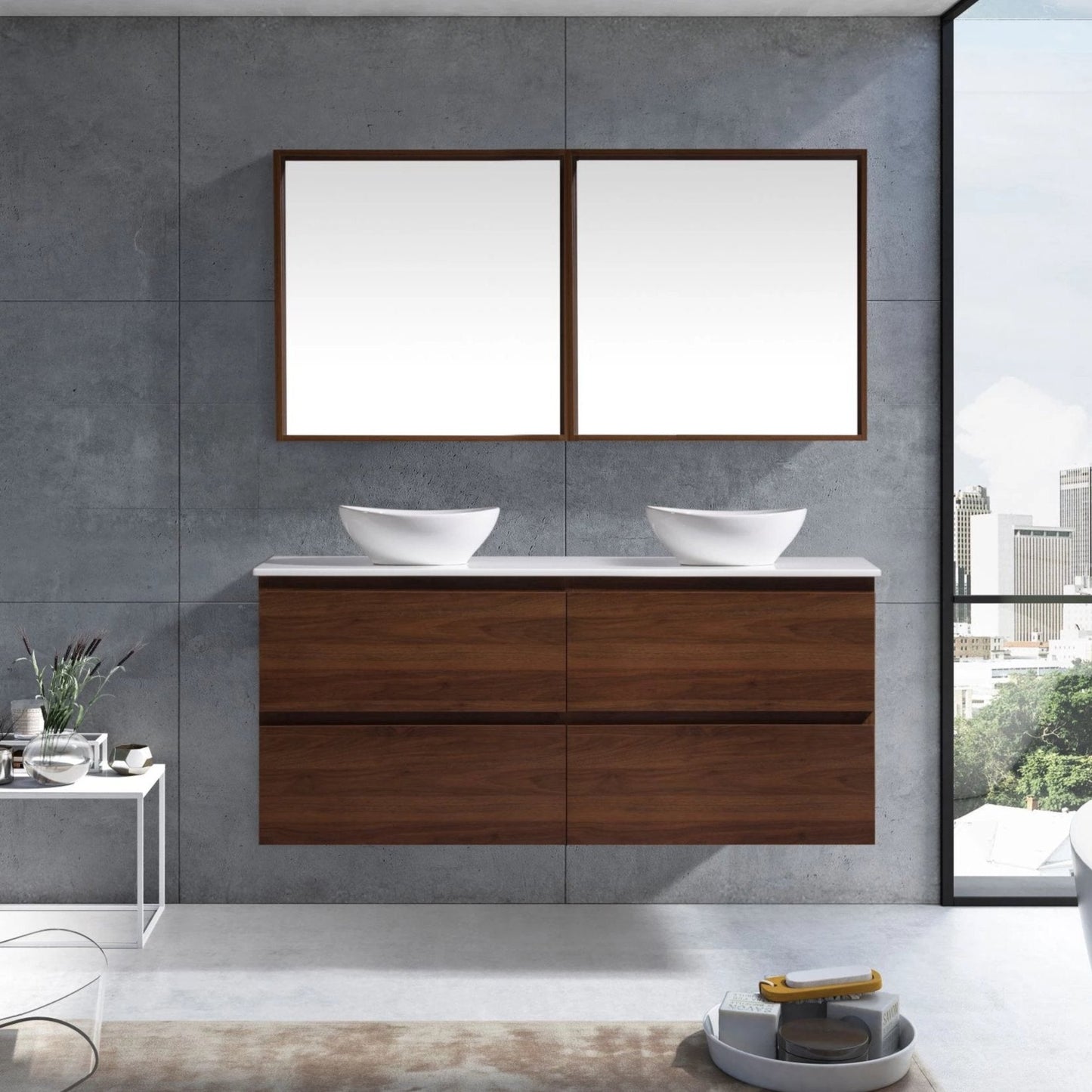 MELA - CLARK 1500 Walnut Wall Hung Vanity with 4 Drawers