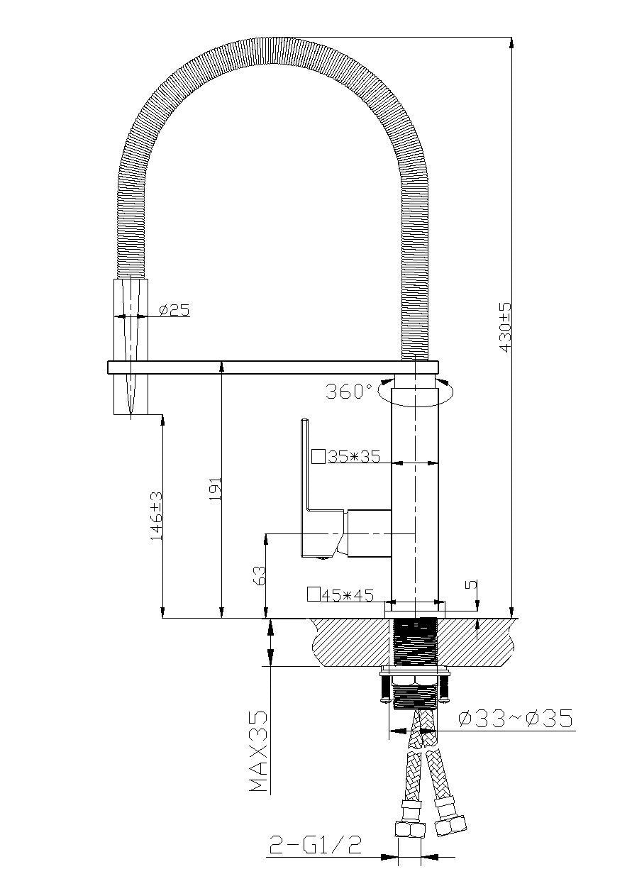 MELA - CASSA Pull Out Sink Mixer Brushed Nickel with Black HoseTapware – available at Bathroom City Perth