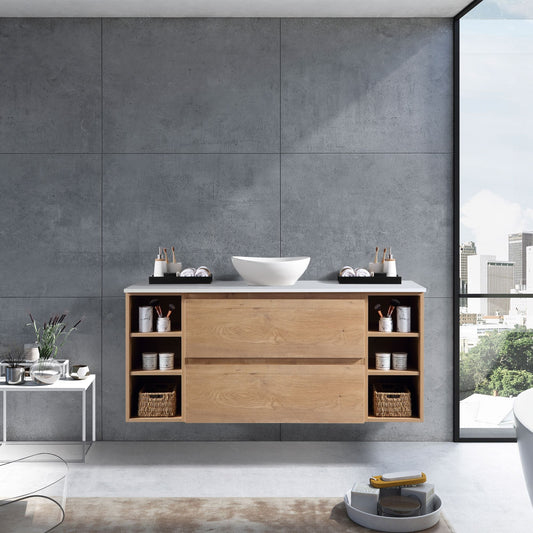 MELA - CLARK 1200 Snafell Wall Hung Vanity with 2 Drawers and 2 Open ShelvesVanities – available at Bathroom City Perth
