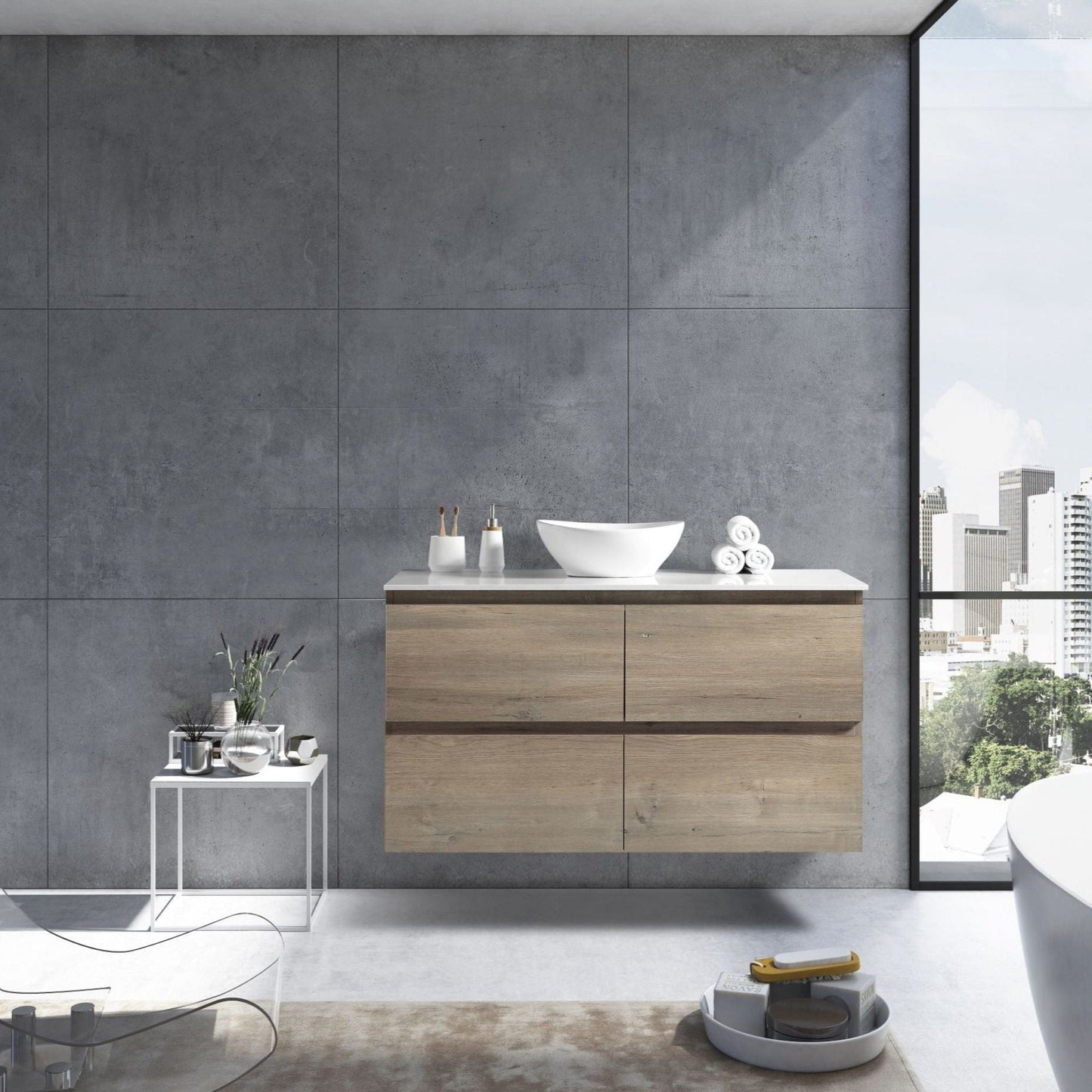 MELA - CLARK 1200 Sorrento Oak Wall Hung Vanity with 4 DrawersVanities – available at Bathroom City Perth
