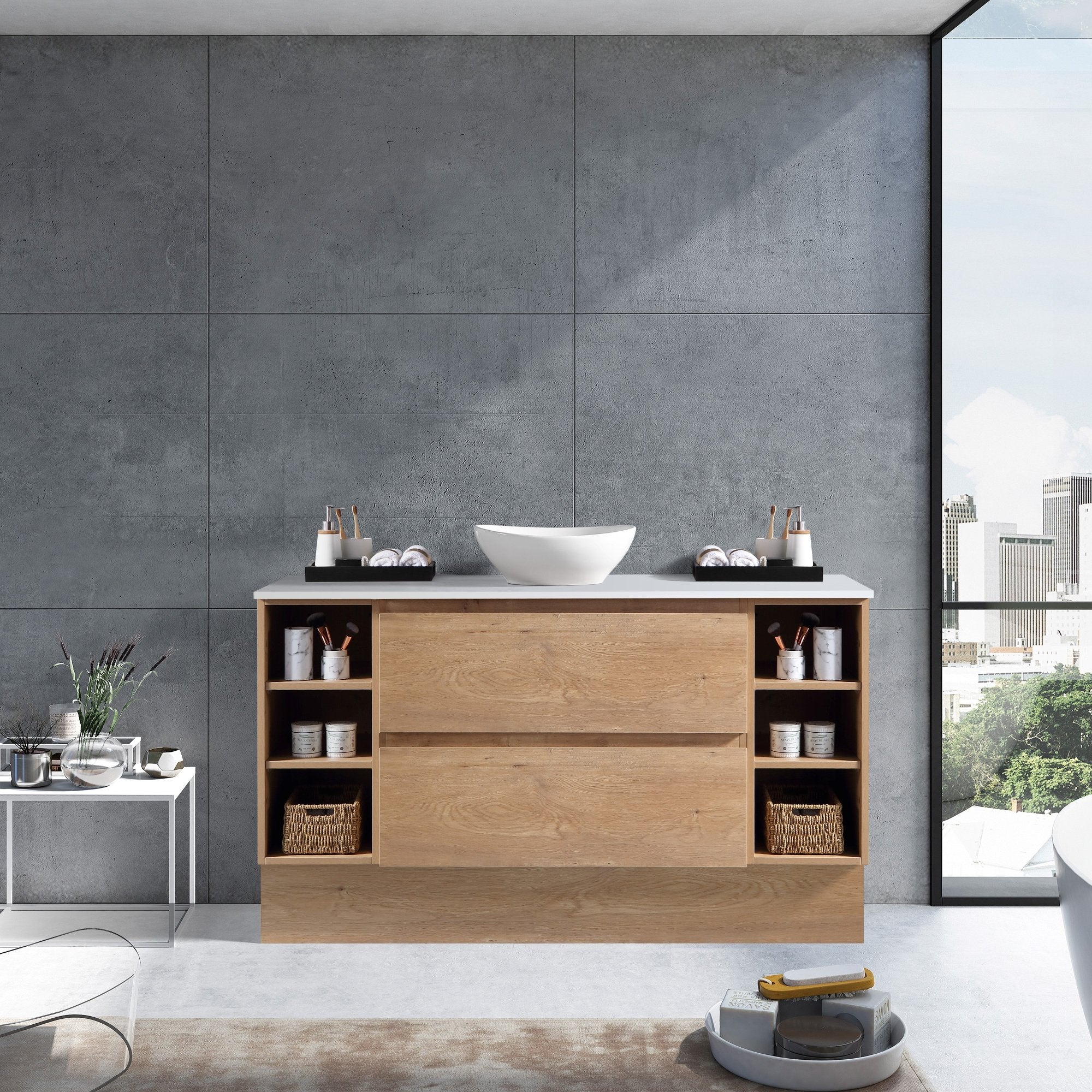 MELA - CLARK 1350 Snafell Wall Hung Vanity with 2 Drawers and 2 Open ShelvesVanities – available at Bathroom City Perth