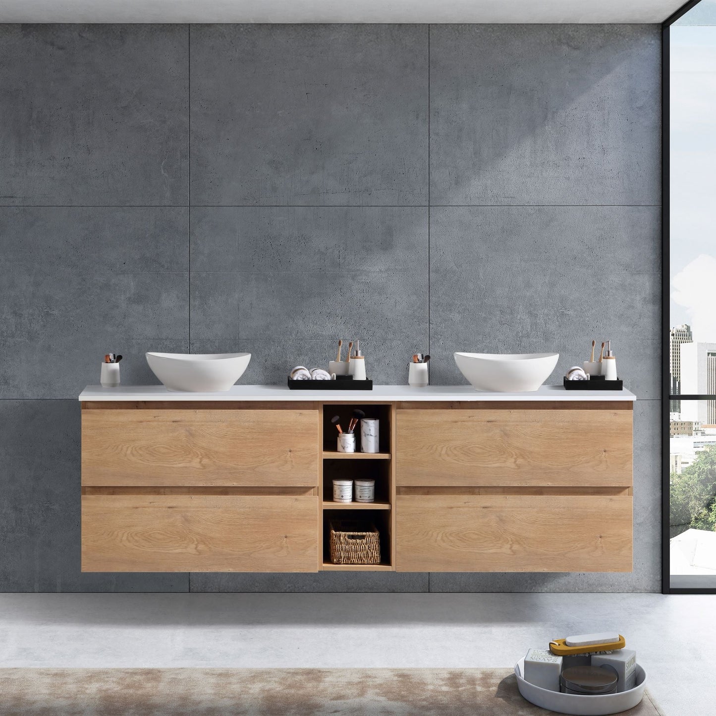 MELA - CLARK 1800 Snafell Wall Hung Vanity with 4 Drawers and Open ShelvesVanities – available at Bathroom City Perth