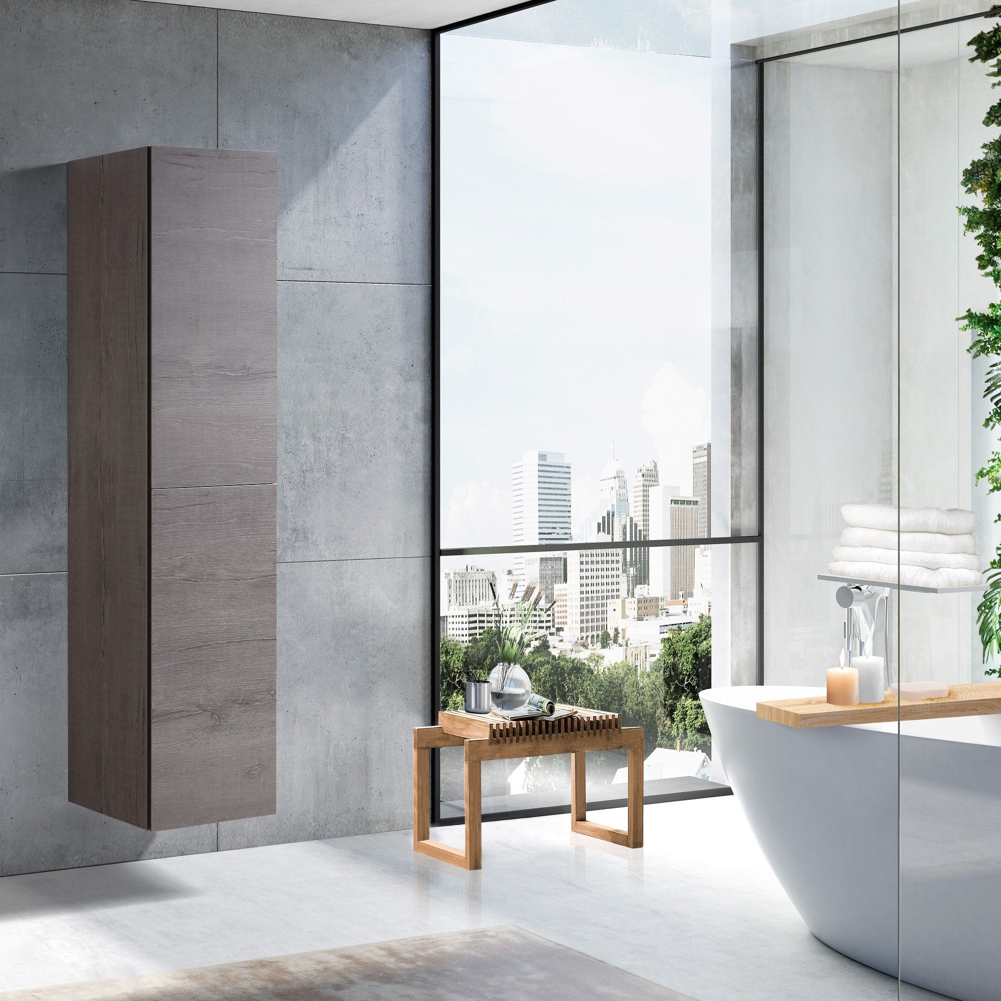 MELA - CLARK 400 Dracula Oak Wall Hung TallboyVanities – available at Bathroom City Perth