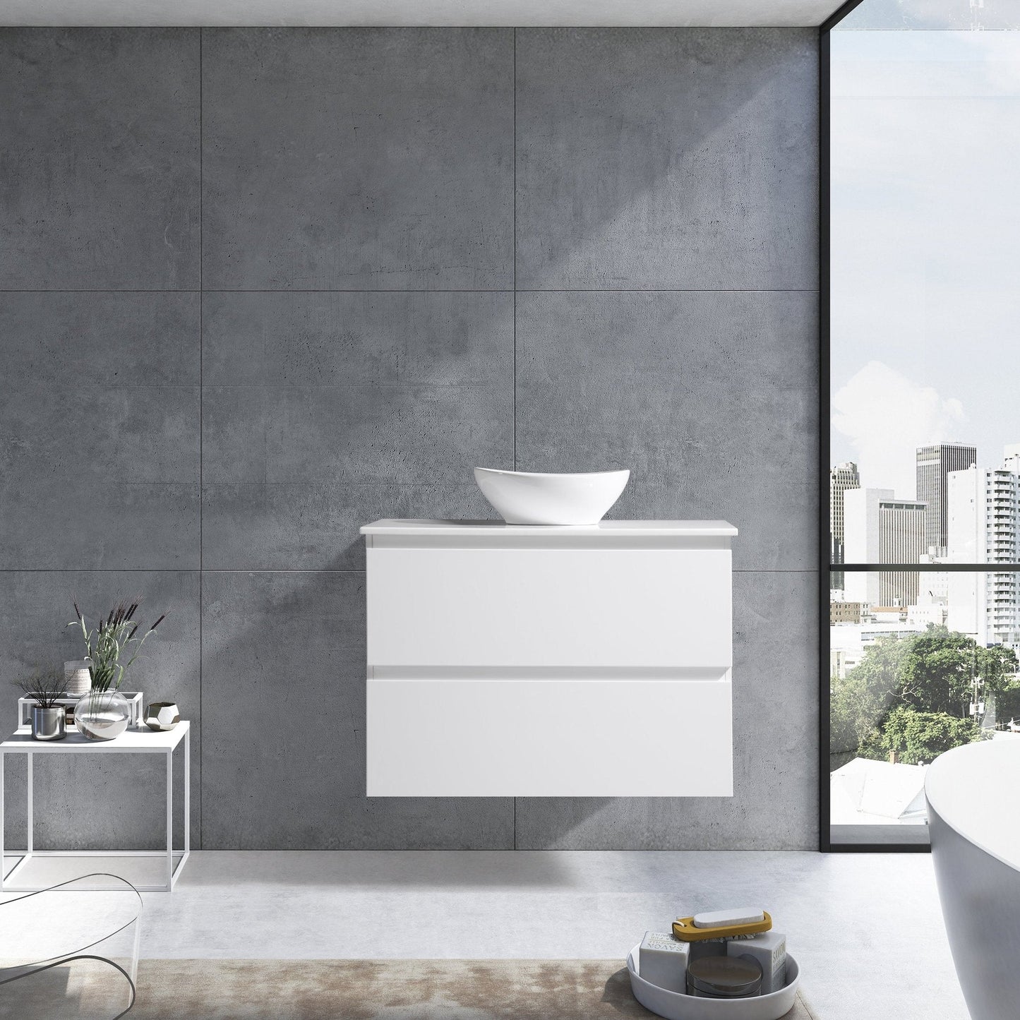 MELA - CLARK 600 Gloss White Wall Hung Vanity with 2 DrawersVanities – available at Bathroom City Perth