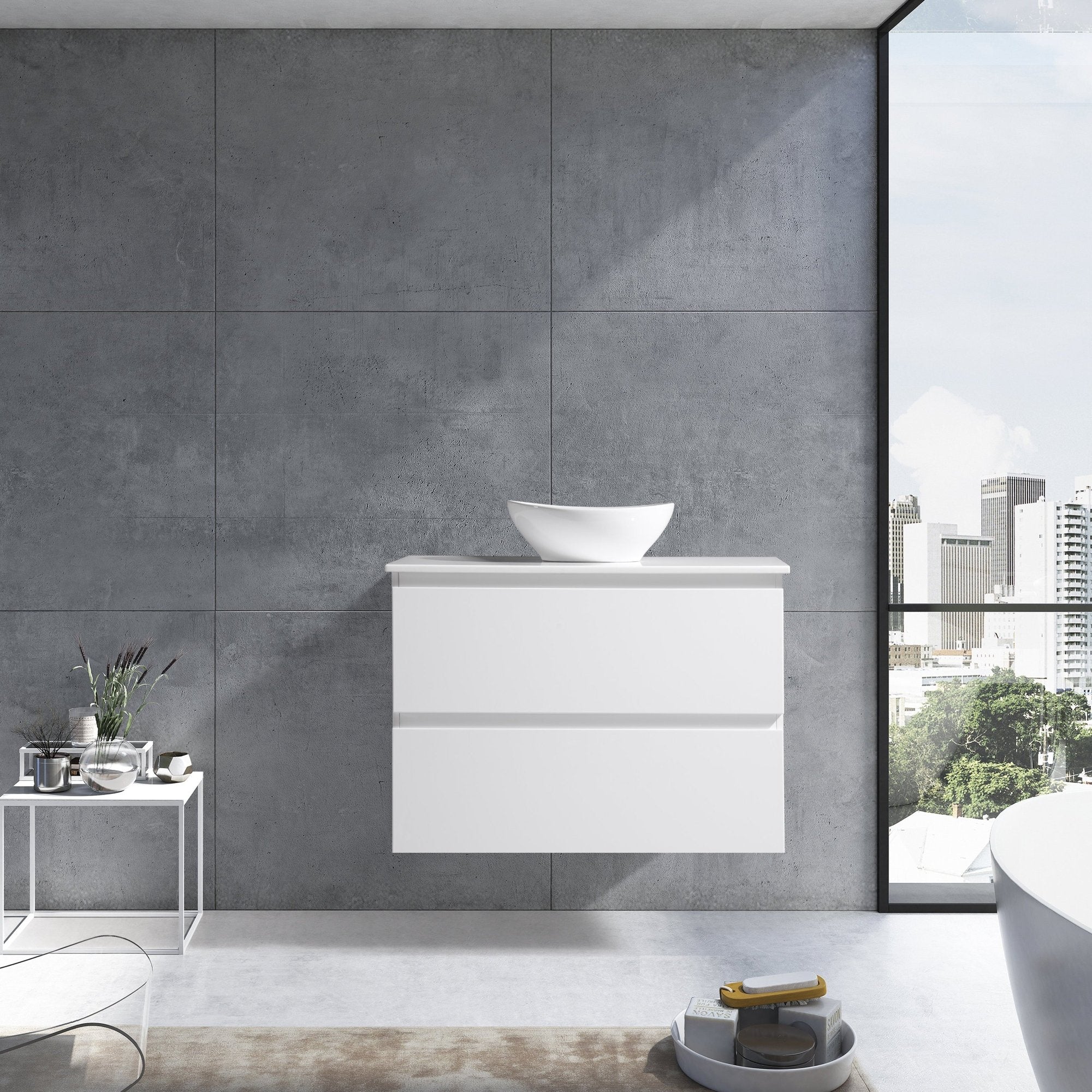 MELA - CLARK 600 Gloss White Wall Hung Vanity with 2 DrawersVanities – available at Bathroom City Perth
