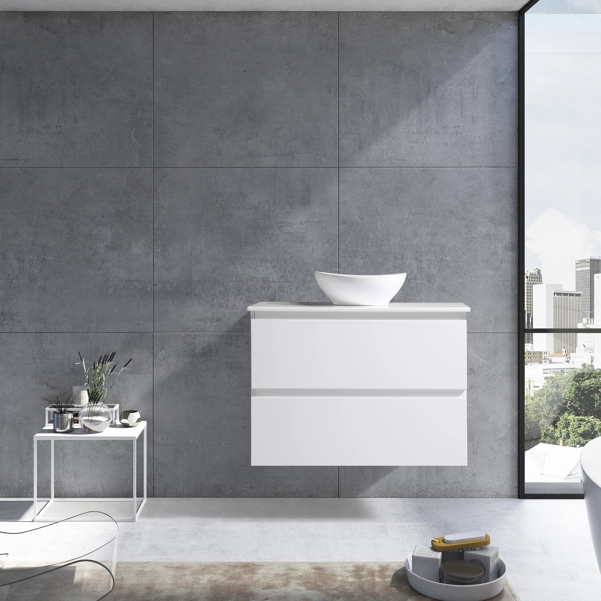 MELA - CLARK 750 Gloss White Wall Hung Vanity with 2 DrawersVanities – available at Bathroom City Perth