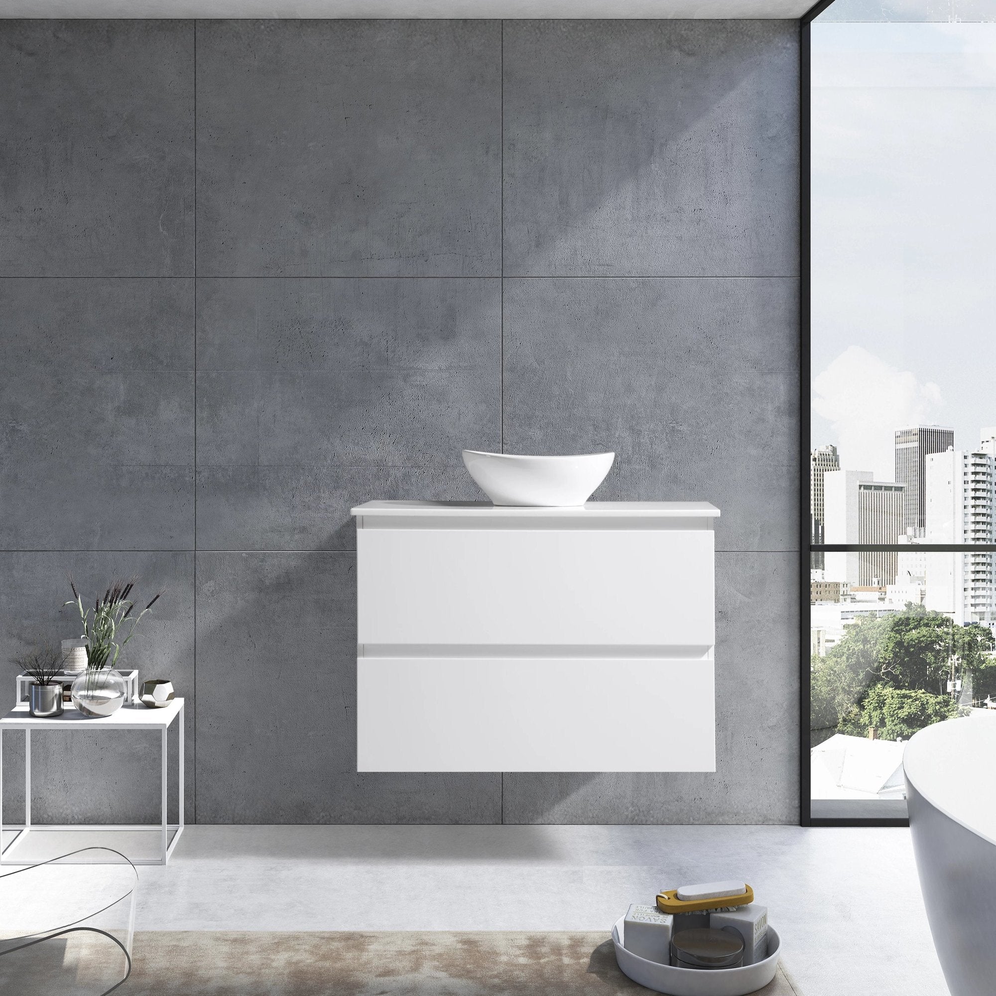 MELA - CLARK 900 Gloss White Wall Hung Vanity with 2 DrawersVanities – available at Bathroom City Perth