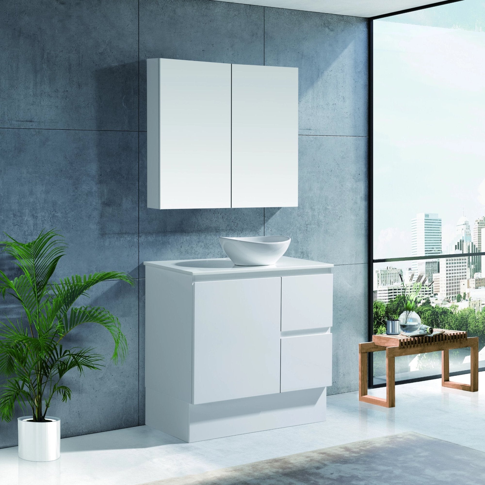 MELA - PADDY 900 Gloss White Wall Hung Vanity with Door & DrawersVanities – available at Bathroom City Perth