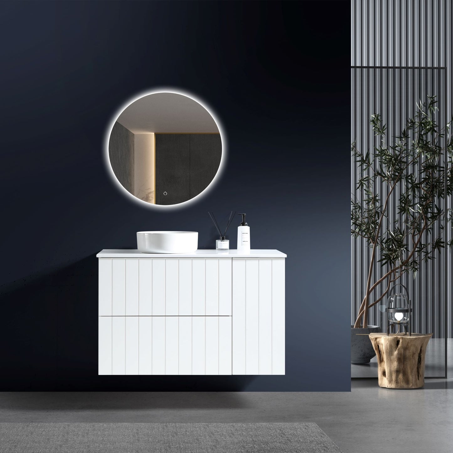 MELA - PASTEL 900 Matt White Wall Hung Vanity with Door & DrawersVanities – available at Bathroom City Perth