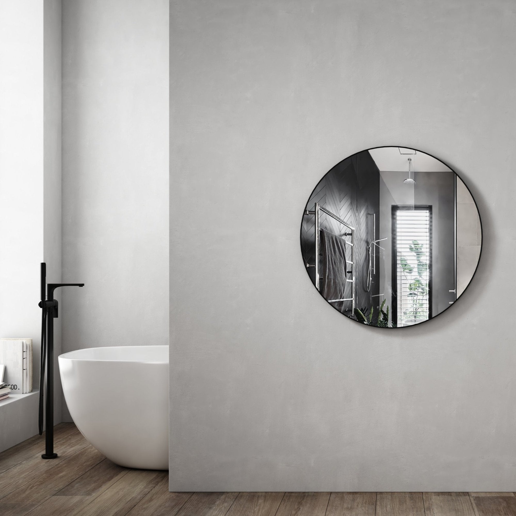 MELA - SURI 700 Round Mirror Black FrameMirror – available at Bathroom City Perth