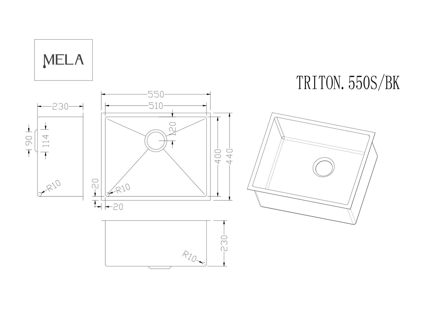 MELA - TRITON 550S Stainless Steel SinkSink – available at Bathroom City Perth