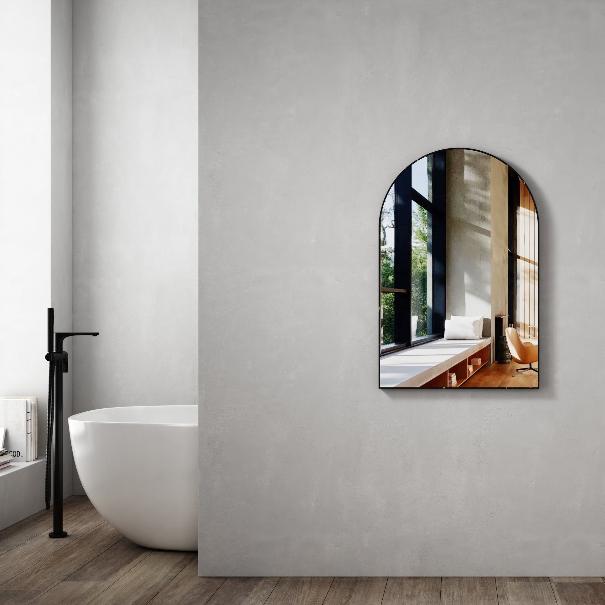 MELA - ZOE 600 Arch Mirror Black FrameMirror – available at Bathroom City Perth