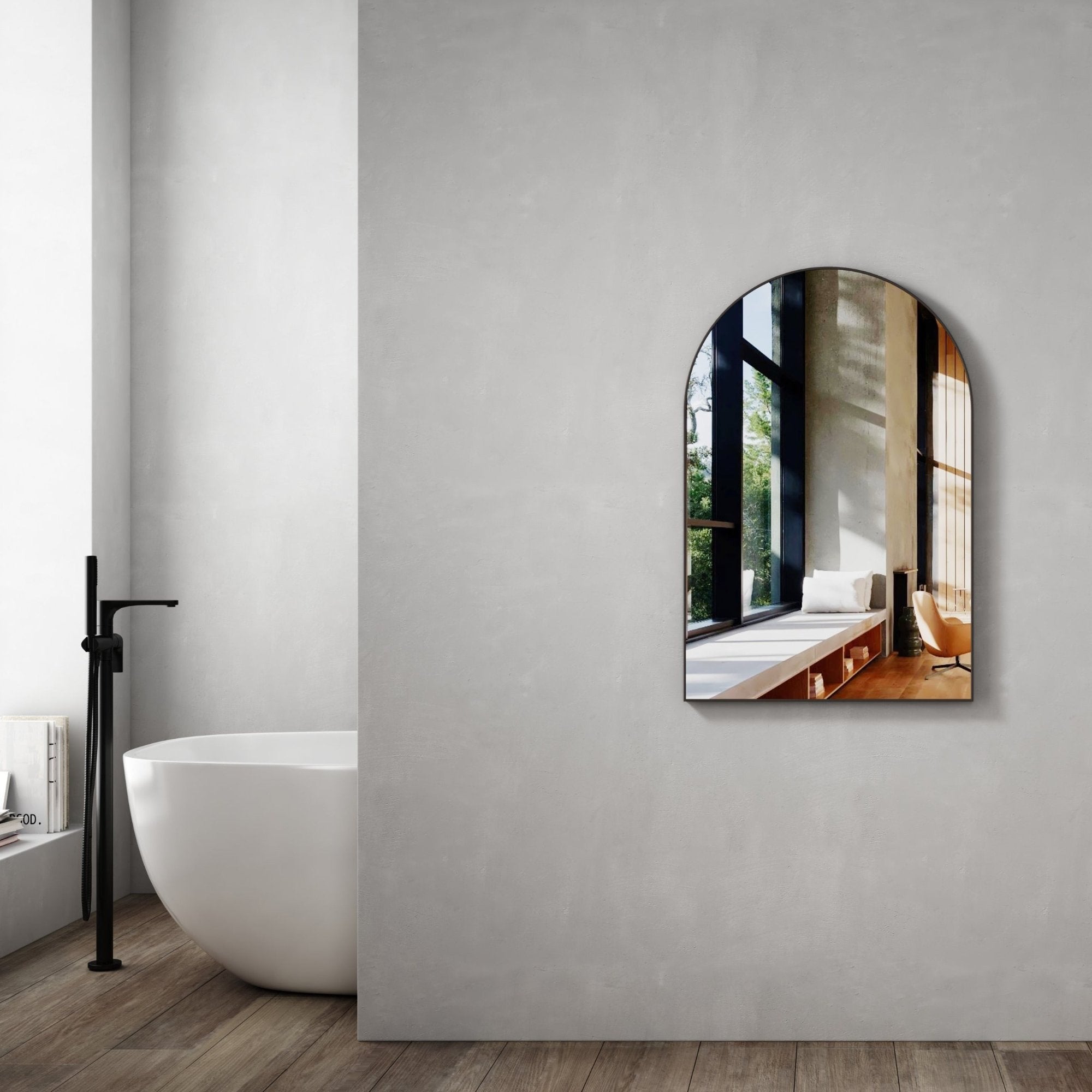 MELA - ZOE 600 Arch Mirror Gun Metal FrameMirror – available at Bathroom City Perth