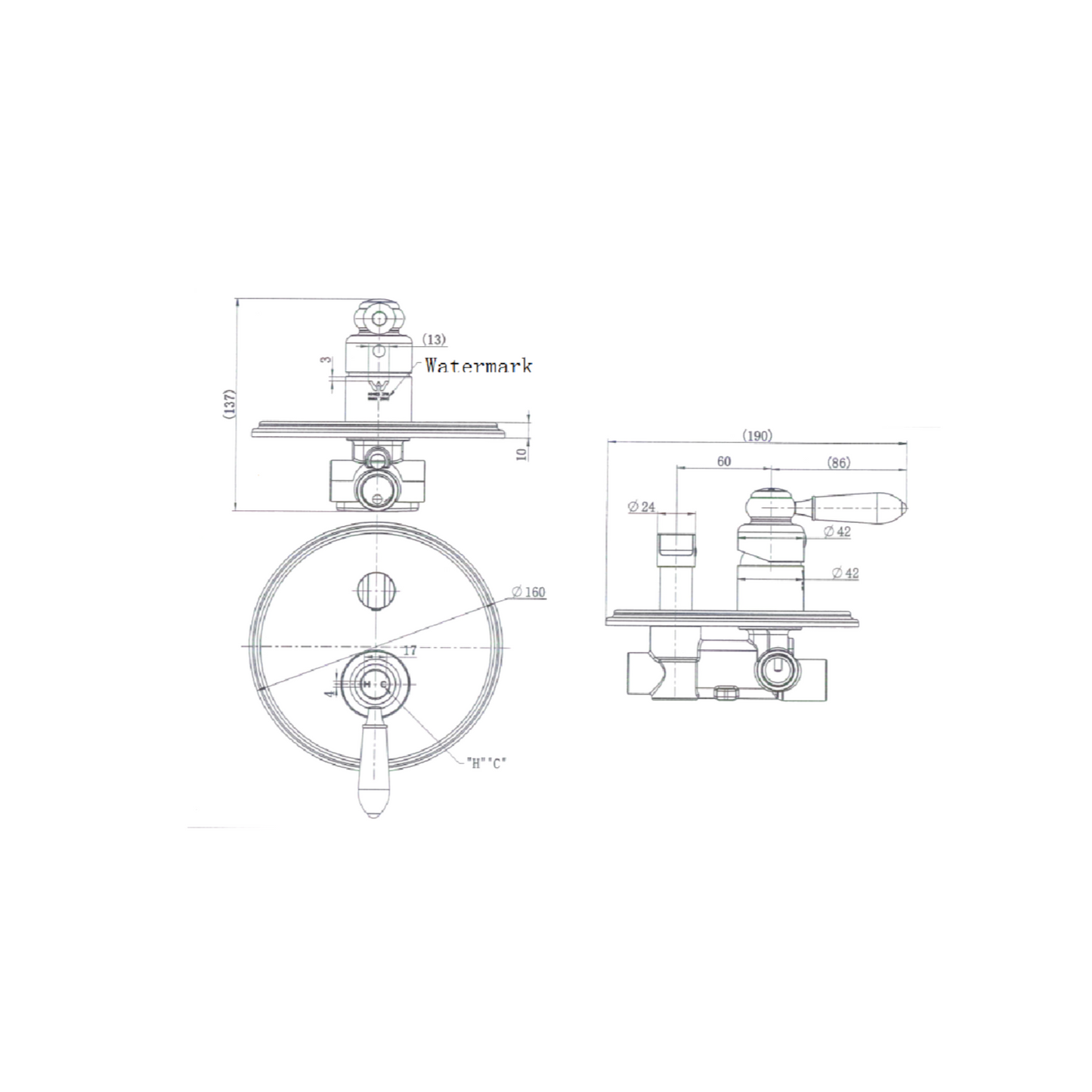 Modern National - Bordeaux Shower Mixer with diverter Brushed Nickel