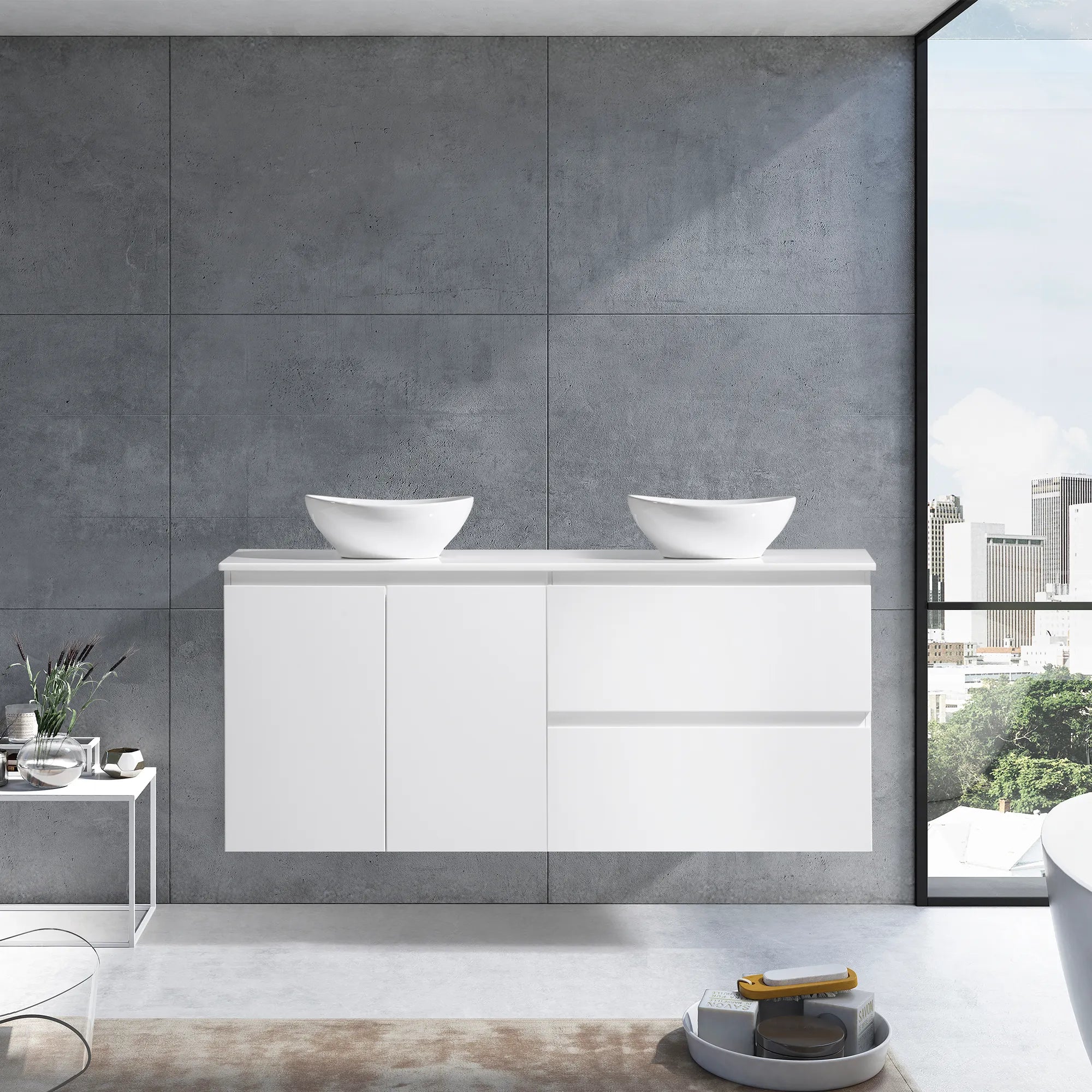MELA - CLARK 1500 Gloss White Wall Hung Vanity with Doors & Drawers