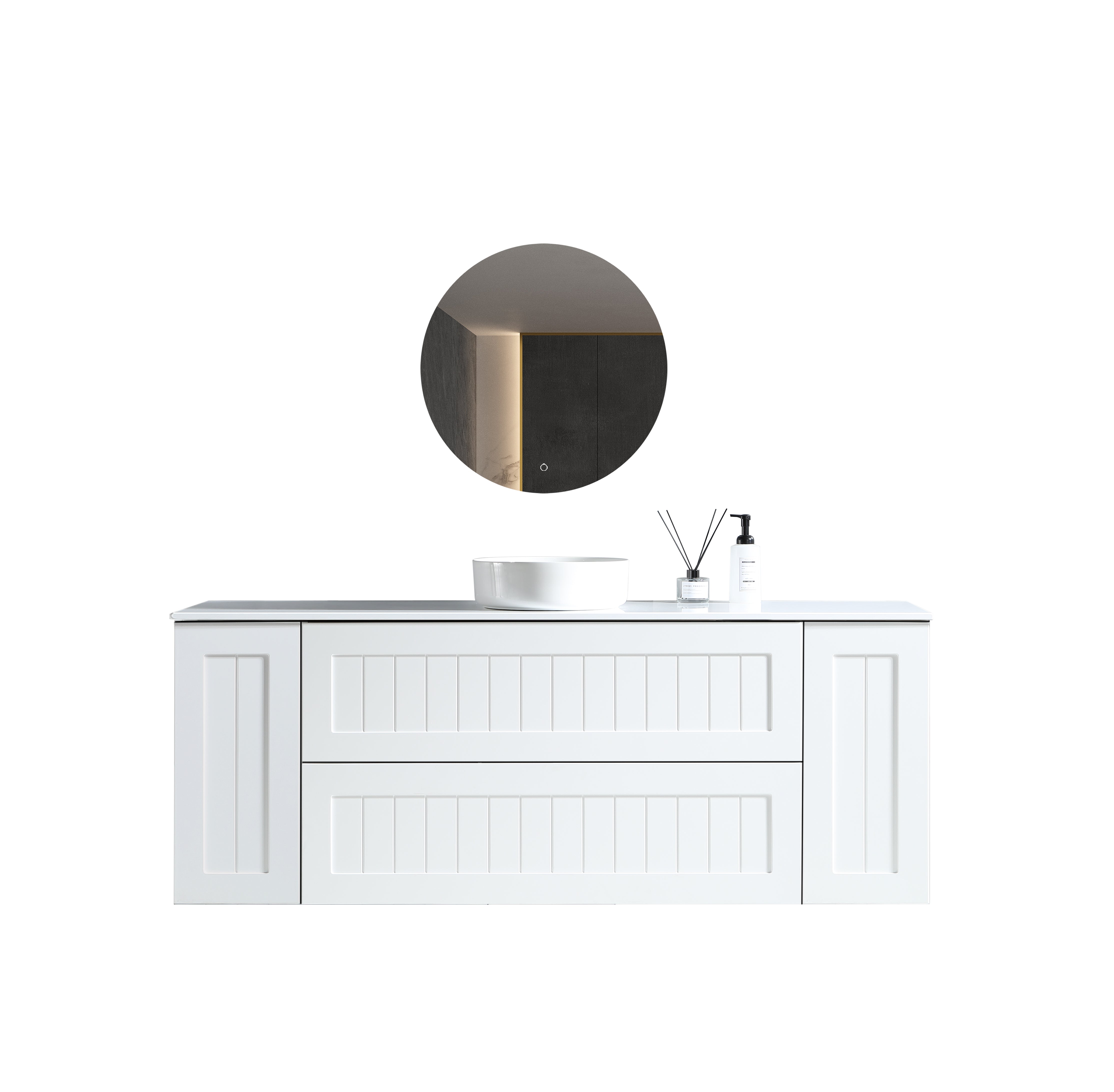 MELA - HAMPTON 1500 Matt White Wall Hung Vanity with 2 Doors & Drawers