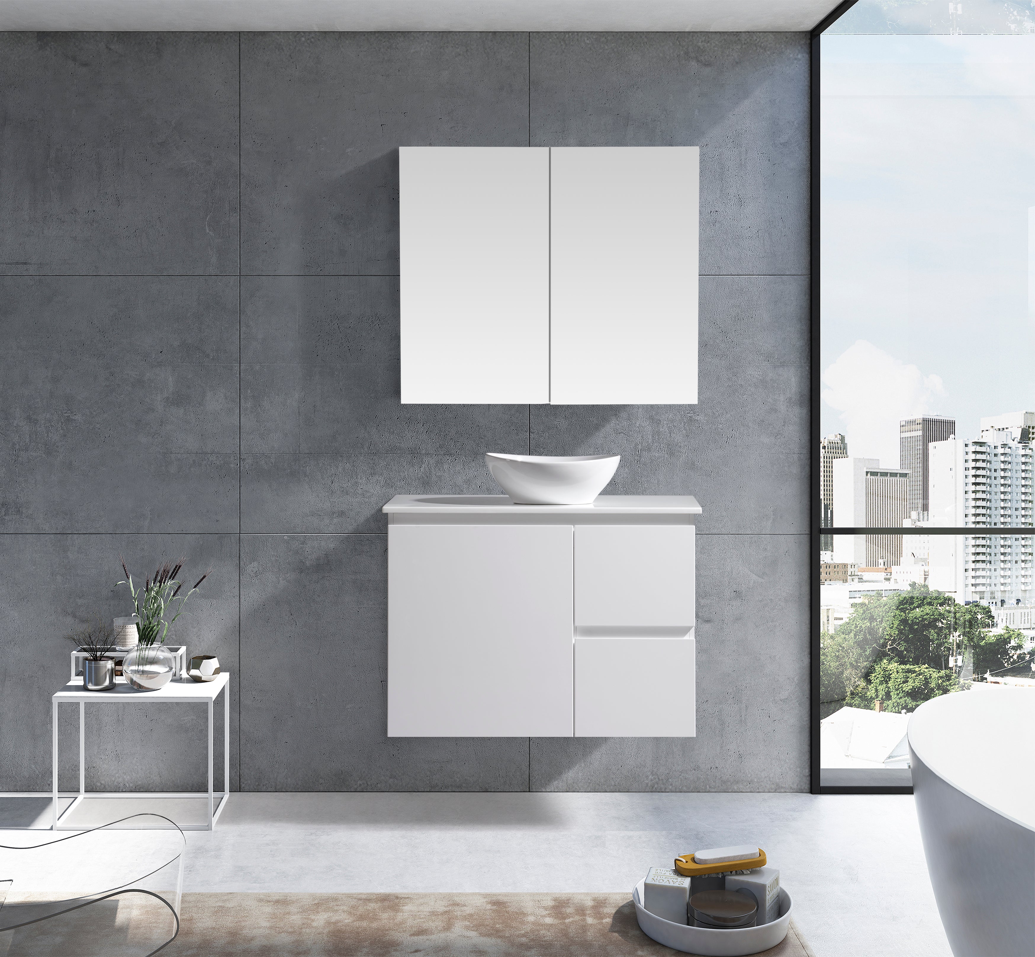 MELA - PADDY 750 Gloss White Wall Hung Vanity with Door & Drawers