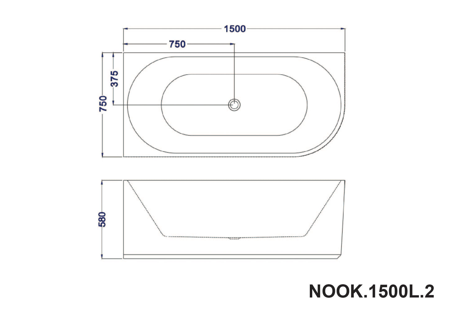 MELA - NOOK Free Standing Bath 1500mm - LEFT