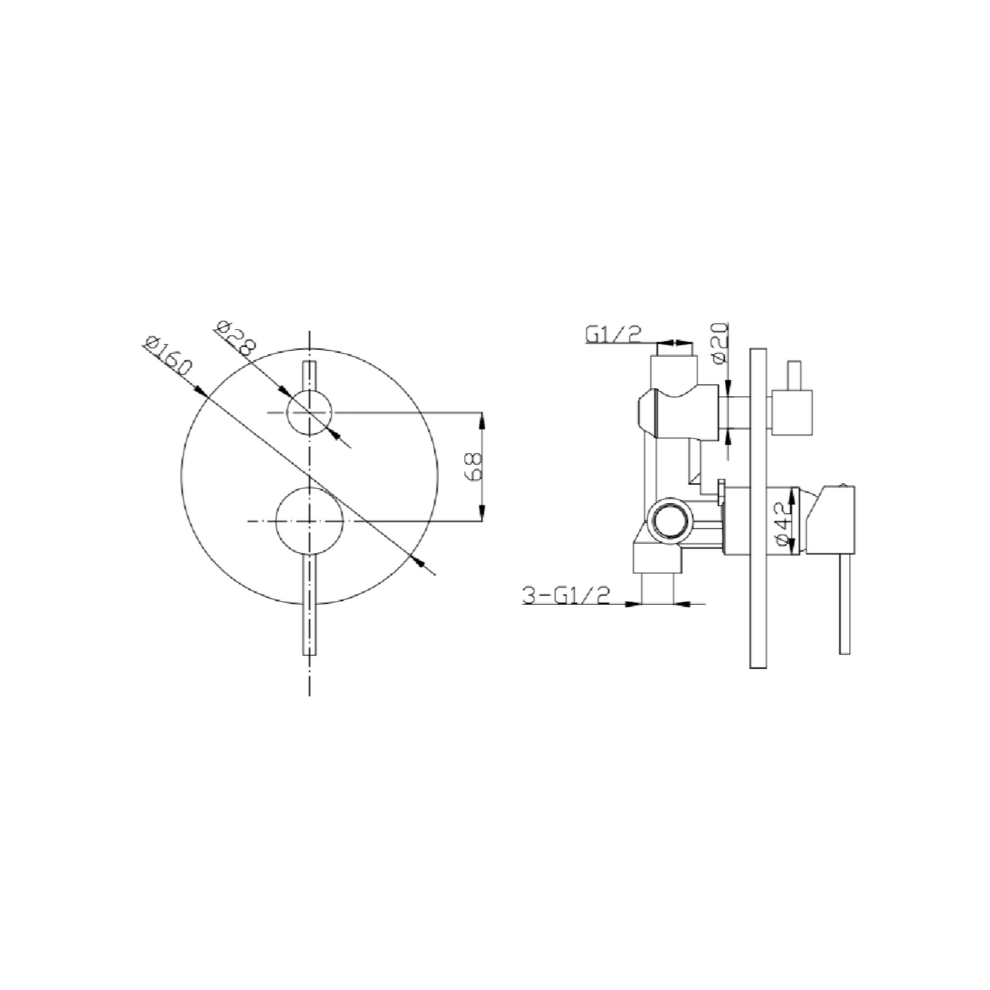 MELA - RONDO Shower/Bath Wall Mixer with Diverter