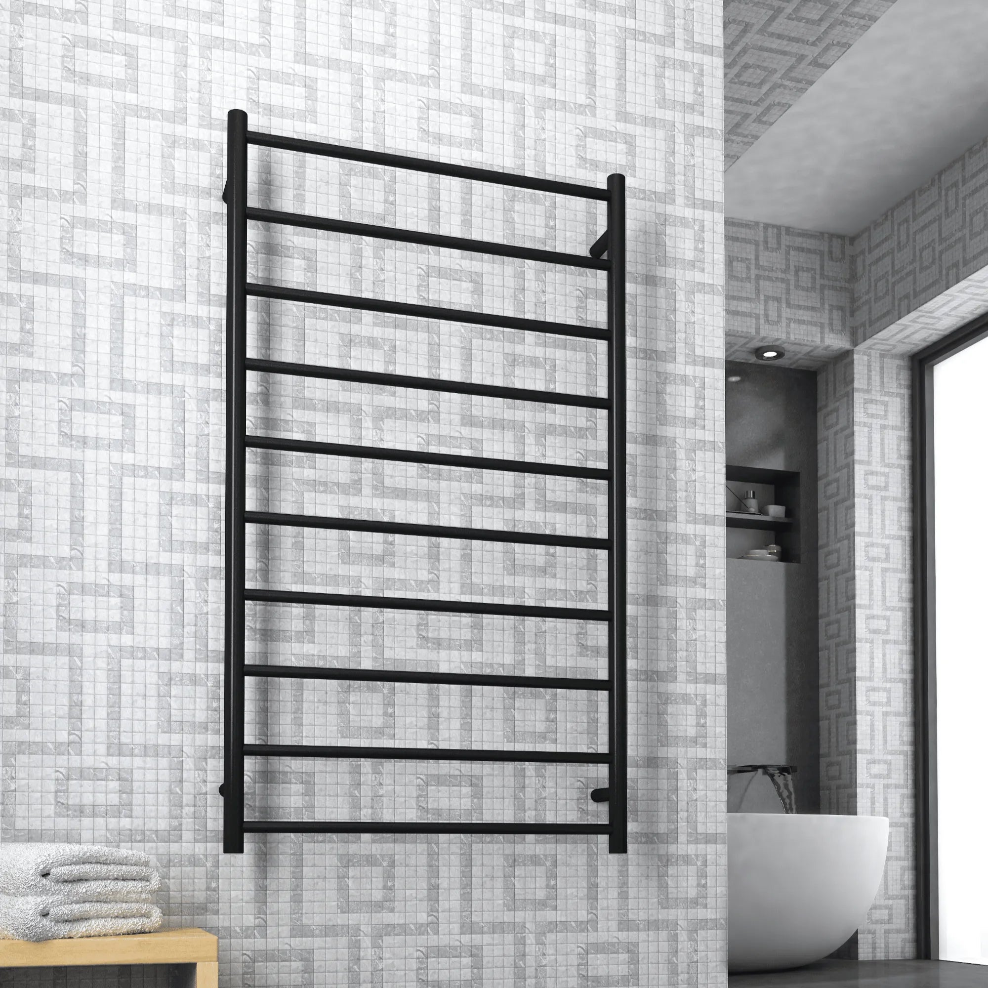 THERMORAIL - SR69MB Matt Black Straight Round Heated Ladder Rail