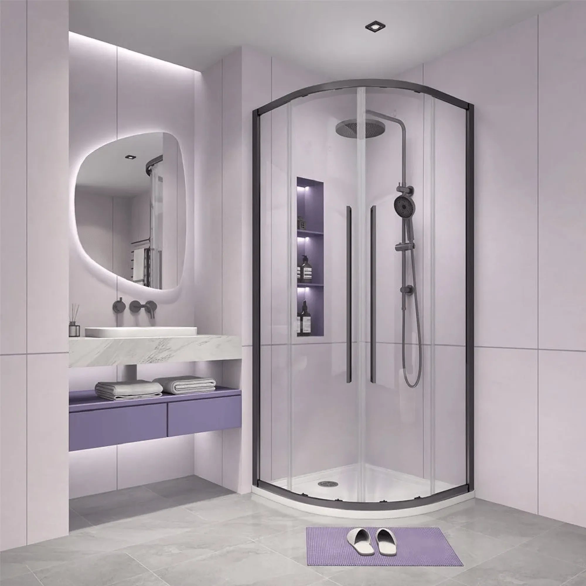 ALPINE - Curved Corner Entry Black 1000x1000mm-Shower Screen-from our-Alpine-supplier–available at Bathroom City Perth