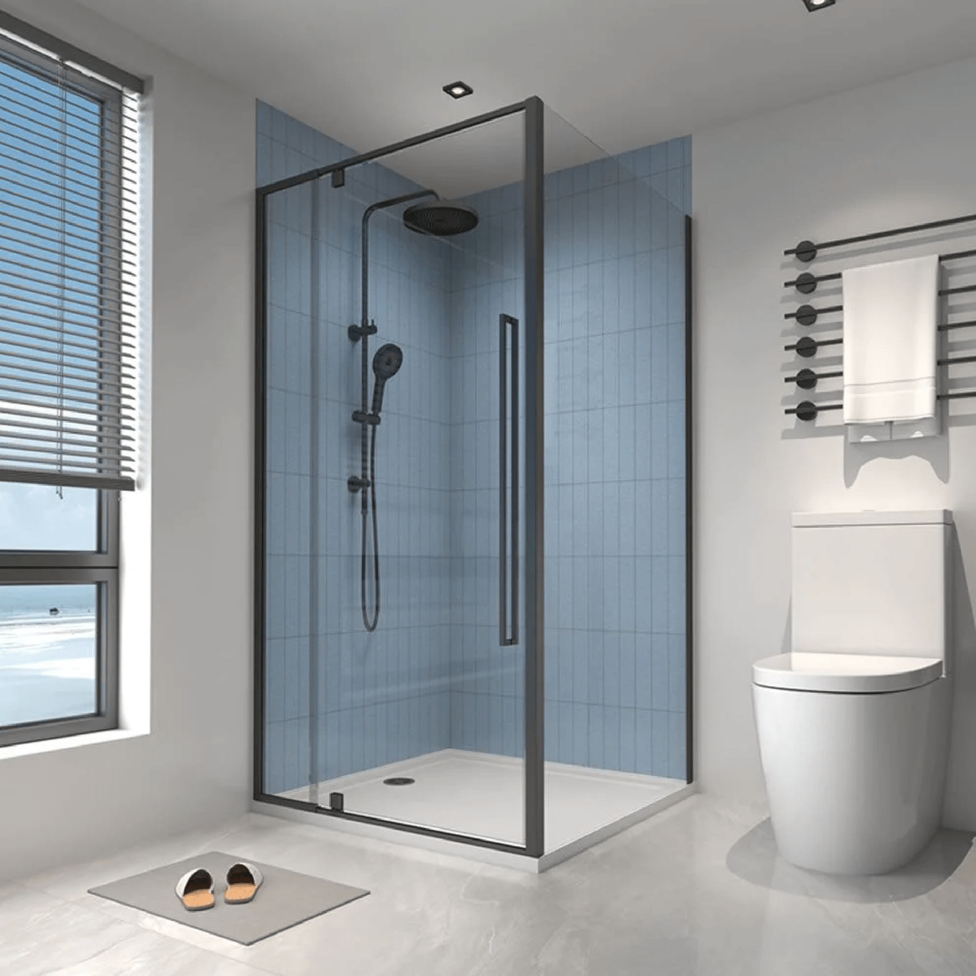 ALPINE - Pivot Door and Return Black 1200x1200mm - Shower Screen - from our - Alpine - supplier–available at Bathroom City Perth