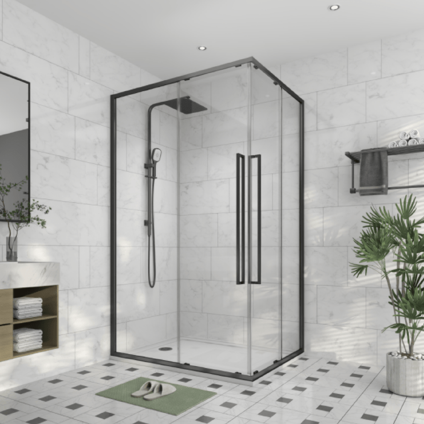 ALPINE - Square Corner Entry Black 1200x1200mm - Shower Screen - from our - Alpine - supplier–available at Bathroom City Perth