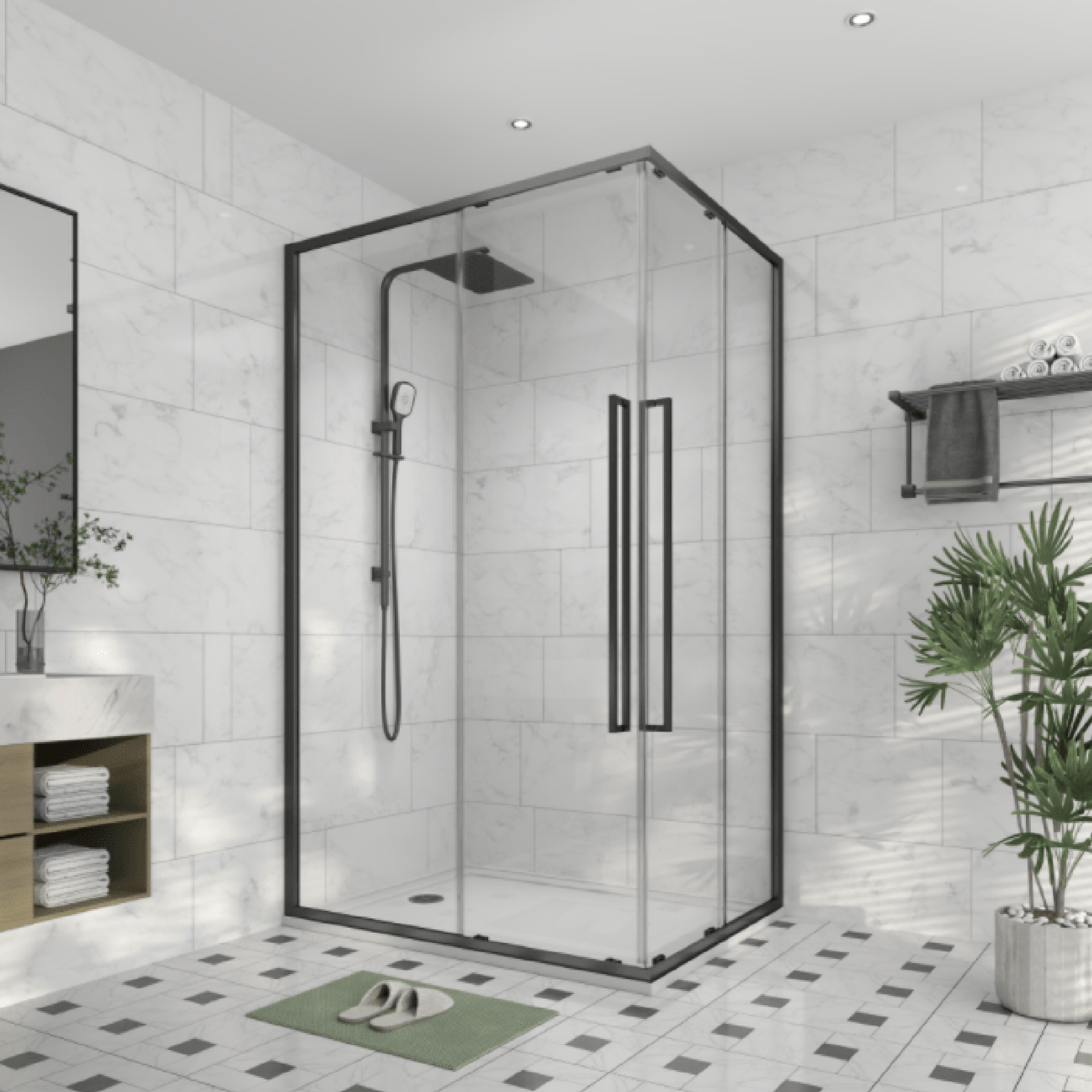 ALPINE - Square Corner Entry Black 1200x1200mm - Shower Screen - from our - Alpine - supplier–available at Bathroom City Perth