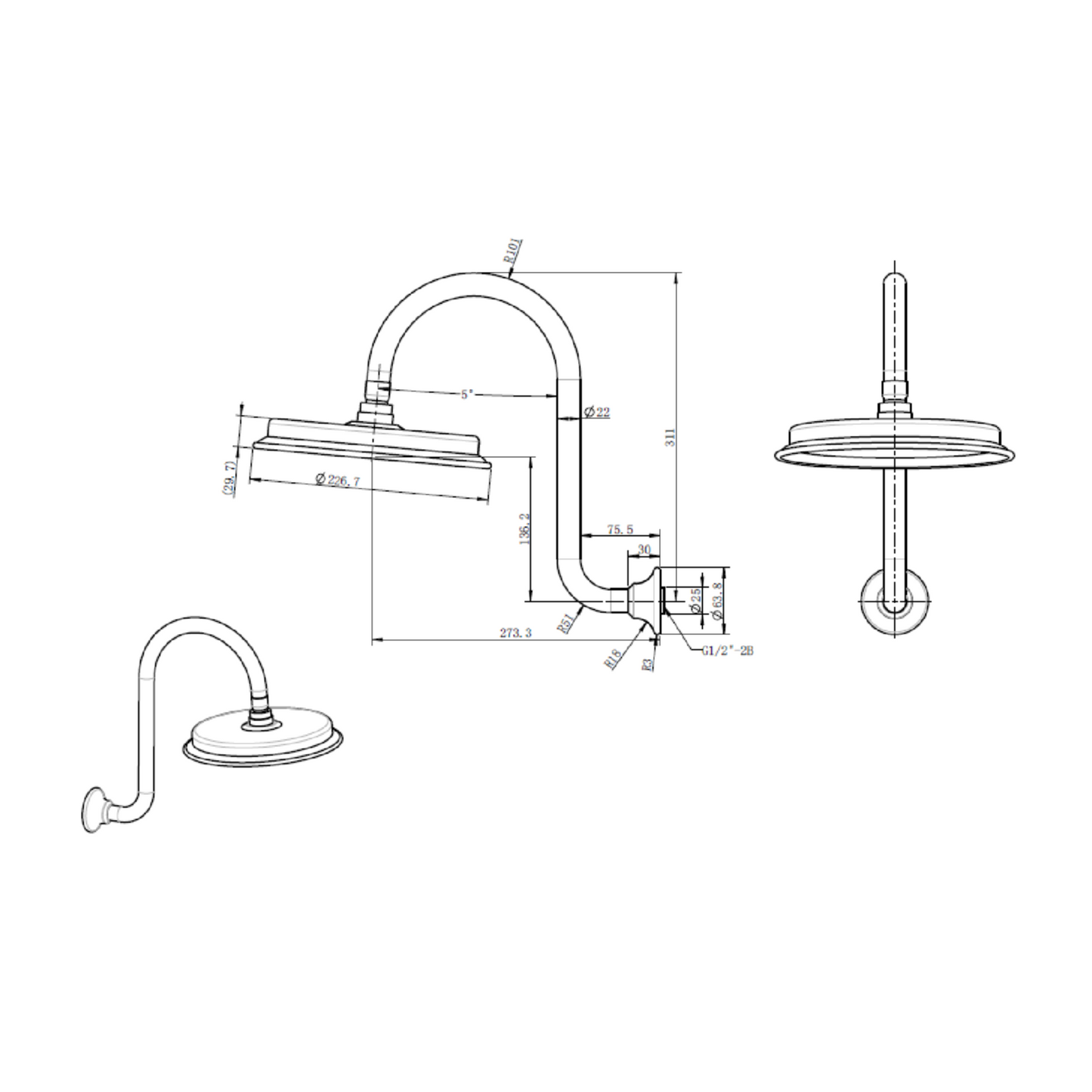 MELA - ANTIK Shower Arm Head Oiled Rubbed Bronze
