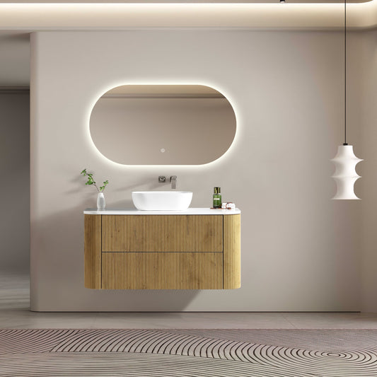 MELA - BRITTANY 1200 Oak Fluted Wall Hung Vanity with 2 Drawers