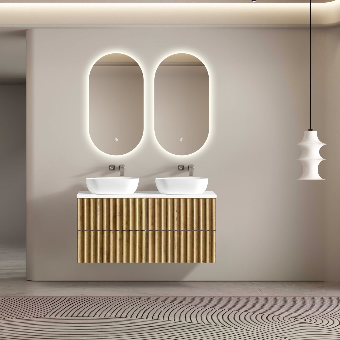 MELA - BRITTANY 1200 Oak Fluted Wall Hung Vanity with 4 Drawers