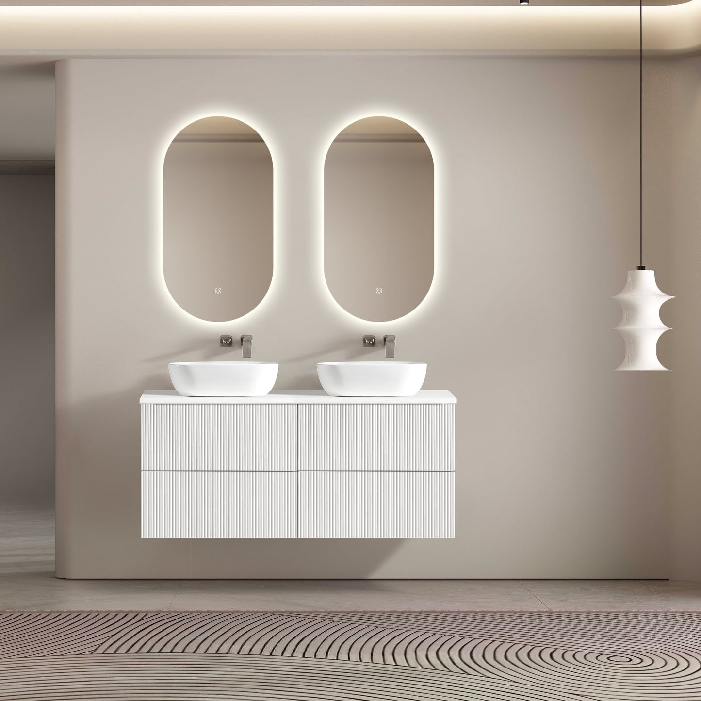 MELA - BRITTANY 1500 Matt White Fluted Wall Hung Vanity with 4 Drawers