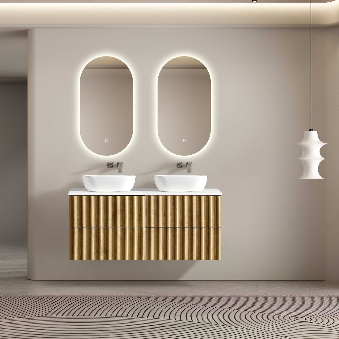 MELA - BRITTANY 1500 Oak Fluted Wall Hung Vanity with 4 Drawers