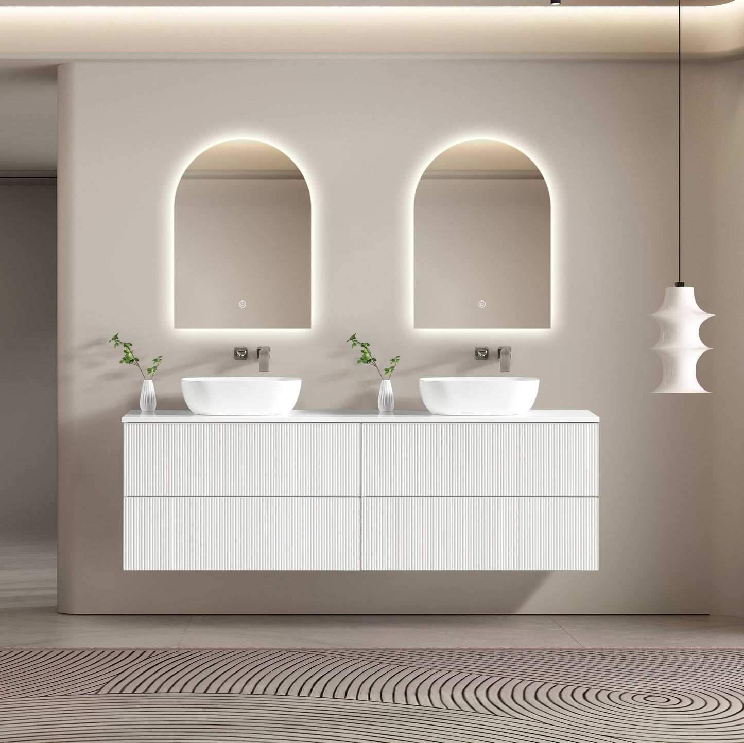 MELA - BRITTANY 1800 Matt White Fluted Wall Hung Vanity with 4 Drawers