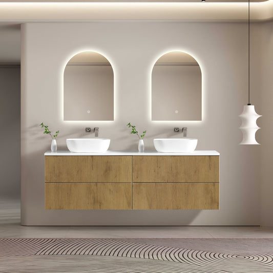 MELA - BRITTANY 1800 Oak Fluted Wall Hung Vanity with 4 Drawers