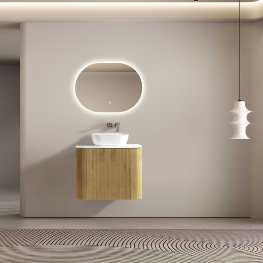 MELA - BRITTANY 750 Oak Fluted Curved Wall Hung Vanity with Cupboard