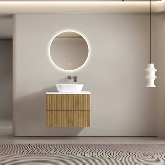 MELA - BRITTANY 750 Oak Fluted Wall Hung Vanity with 2 Drawers