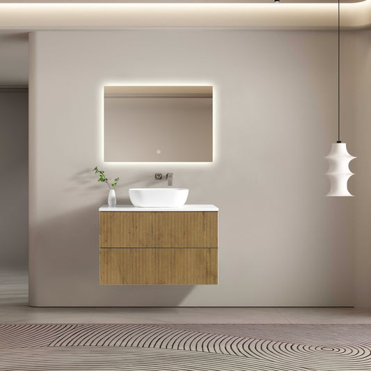 MELA - BRITTANY 900 Oak Fluted Wall Hung Vanity with 2 Drawers
