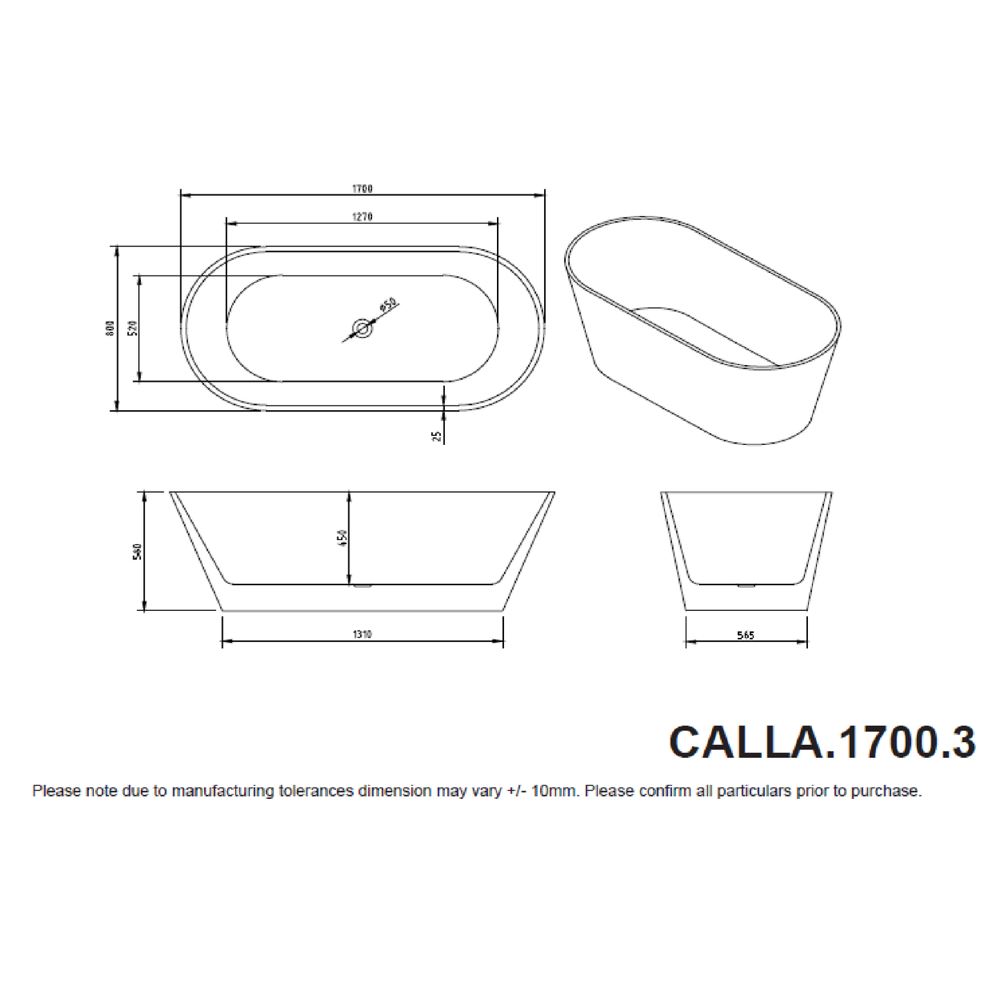 MELA - CALLA Free Standing Bath 1700mm